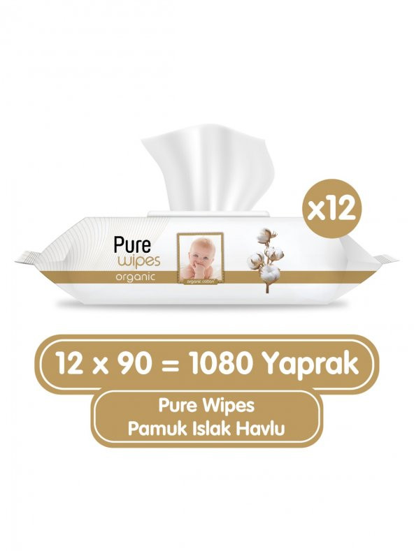 Pure Baby Organik Pamuklu Islak Havlu 12x90 (1080 Yaprak)