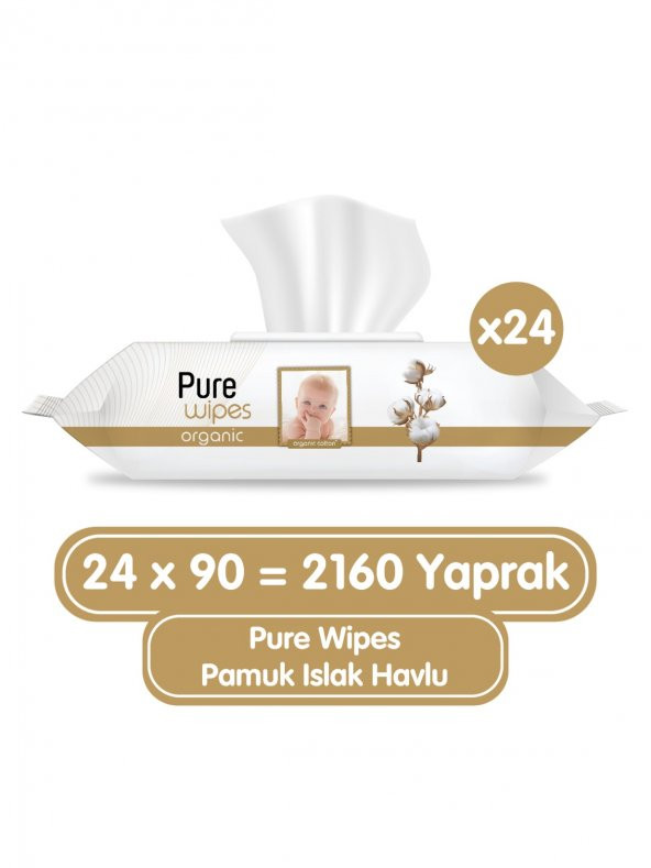 Pure Baby Organik 90 Yaprak 24'lü Paket Islak Mendil