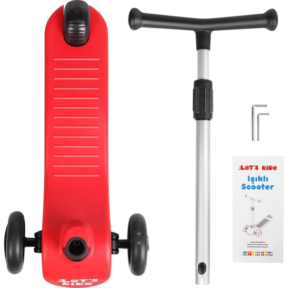 Let's Be Child Let's Ride Led Işıklı Silikon 3 Tekerli Yükseklik Ayarlı Scooter Kırmızı LC-30906 - Resim 7