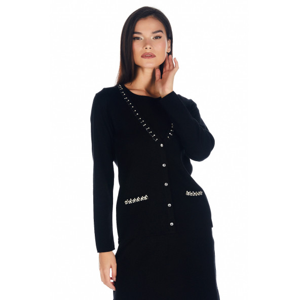 Solo Kristal Taş İşlemeli İtlyan Yün Abiye Hırka A19A016-4 - 3