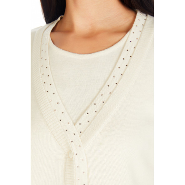 Solo Kristal Taş(Crystalized By Swarovski) İşlemeli İtalyan Yün Hırka Buz Takım A19A015-2 - 5