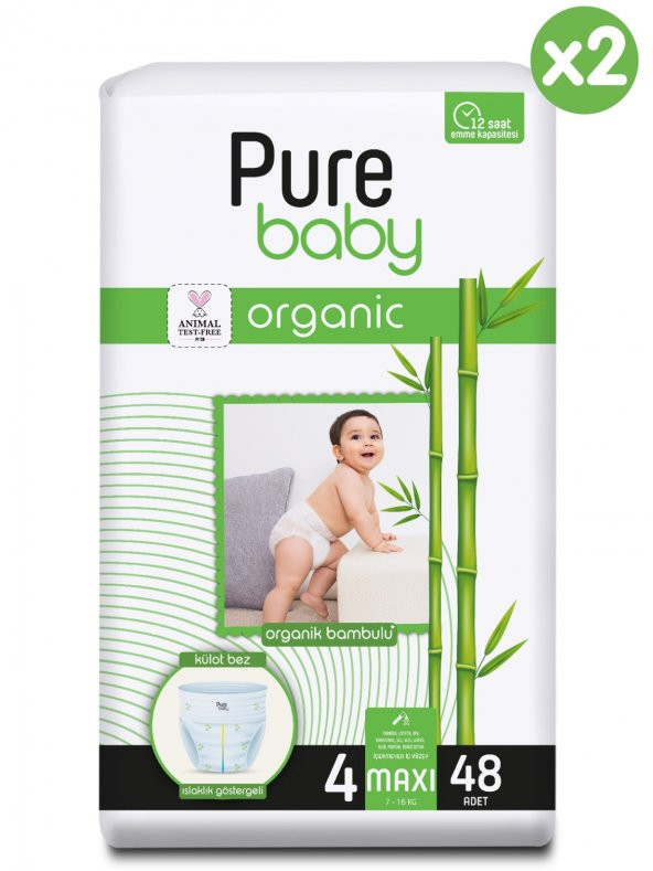 Pure Baby Organik Bambu Özlü Külot Bez Pure Baby 2li Paket 4 Numara Maxi 96 Adet - 3
