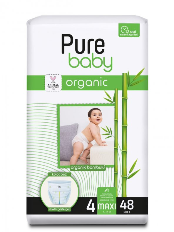 Pure Baby Organik Bambu Özlü Külot Bez Tekli Paket 4 Numara Maxi 48 Adet - 2