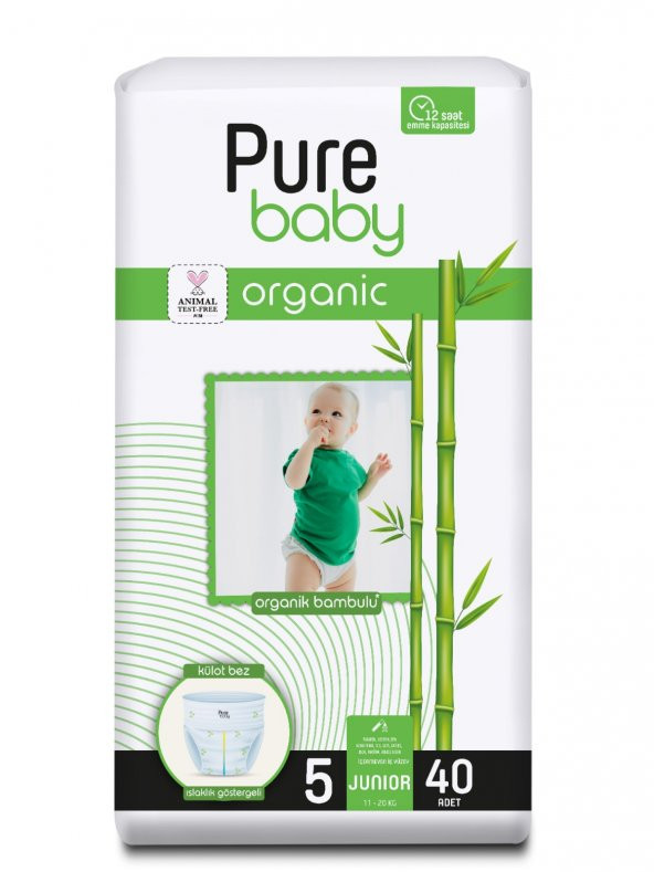 Pure Baby Organik Bambu Özlü Külot Bez Tekli Paket 5 Numara Junior 40 Adet - 2