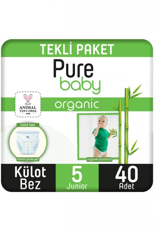 Pure Baby Organik Bambu Özlü Külot Bez Tekli Paket 5 Numara Junior 40 Adet - 4