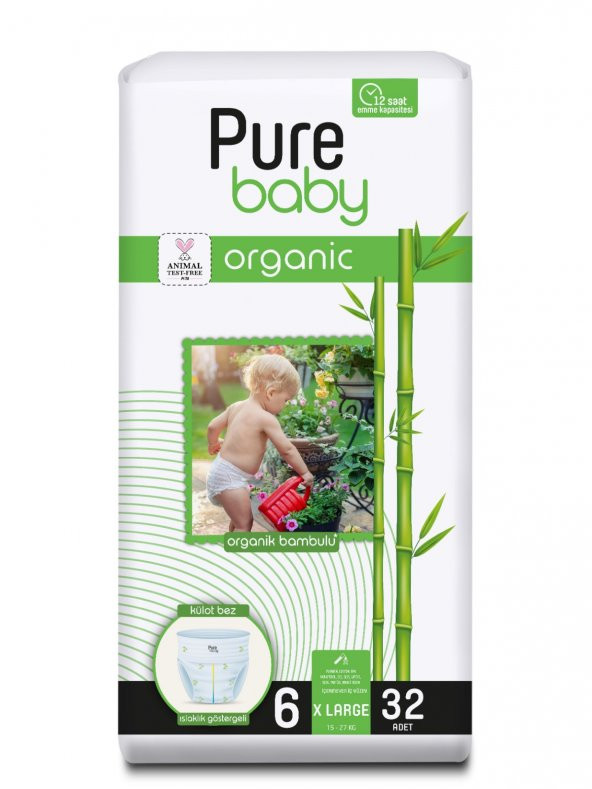 Pure Baby Organik Bambu Özlü Külot Bez Tekli Paket 6 Numara Xlarge 32 Adet - 3