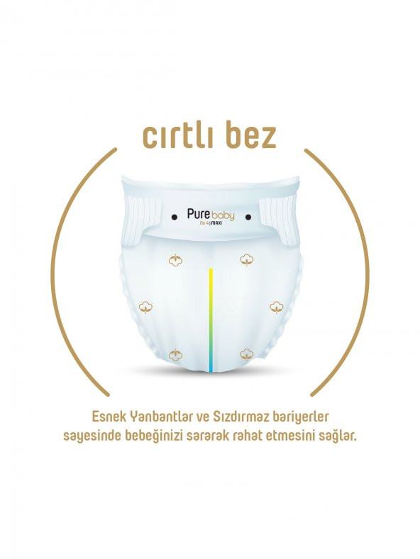 Pure Baby Organik Pamuklu Cırtlı Bez 3Lü Paket 4 Numara Maxi 144 Adet - 3