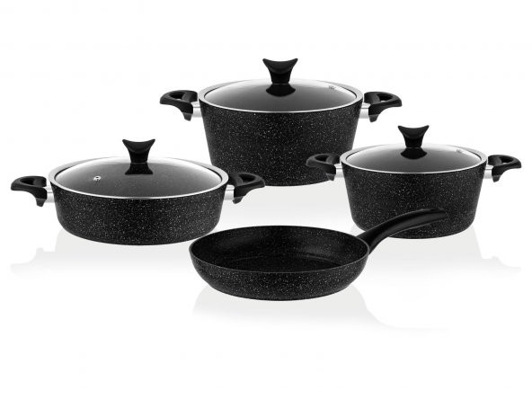 Taç Master Cook 4Lü 7 Parça Granit Tencere Seti Siyah - 3