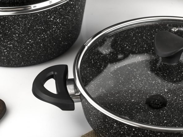 Taç Master Cook 4Lü 7 Parça Granit Tencere Seti Siyah - 7