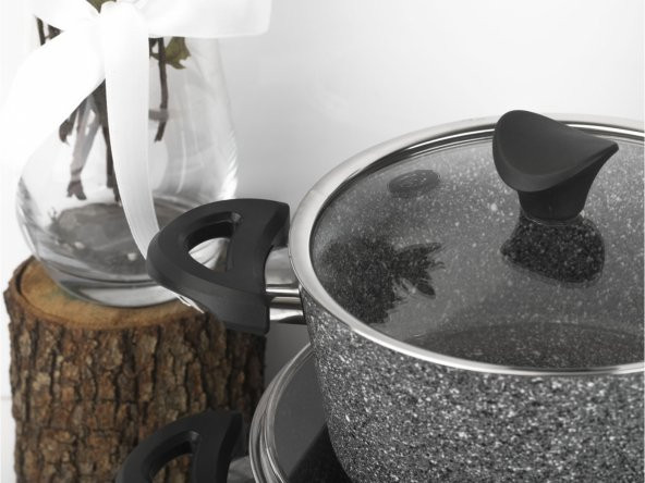 Taç Master Cook 4Lü 7 Parça Granit Tencere Seti Gri - 11
