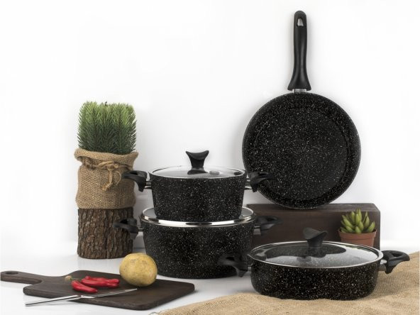 Taç Master Cook 4Lü 7 Parça Granit Tencere Seti Siyah - 10