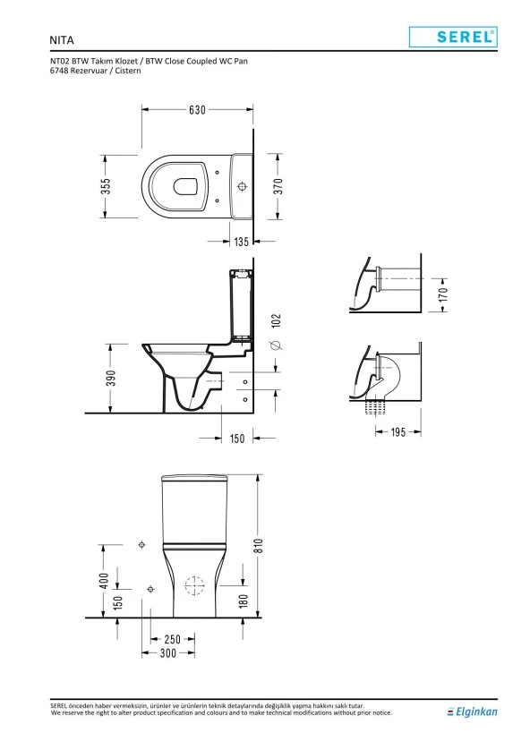 Serel Nita Duvara Dayalı Klozet + Serel 39 Cm Rezervuar Nt02+6748 - 2