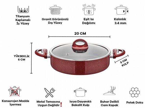 Taç Titan Granit Basık Tencere 20Cm - 2