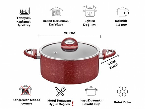 Taç Titan Granit Derin Tencere 26cm - 3