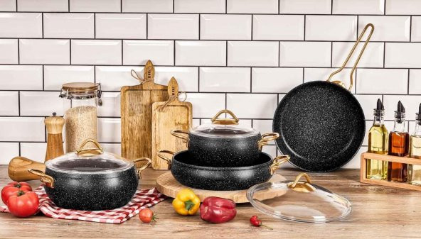 Taç Luna 4Lü 7 Parça Granit Tencere Seti Siyah - 4