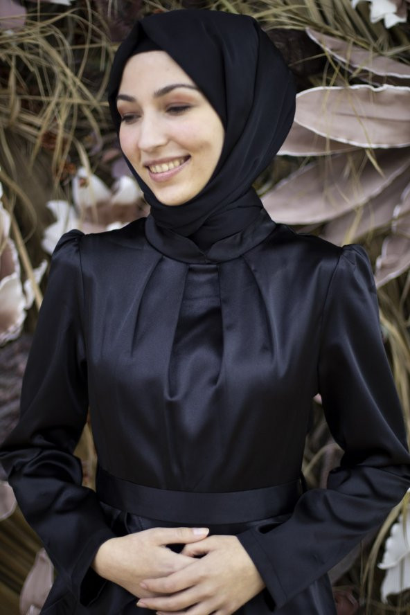 Tesettür Abiye Elbise - Siyah - 2