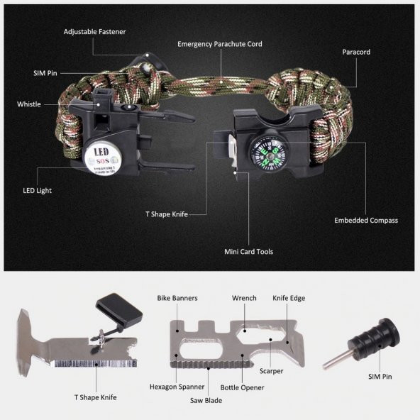 Survival Bileklik - SOS Ledli Multi Fonksiyonlu Hayatta Kalma Bilekliği HİLAYS - 4