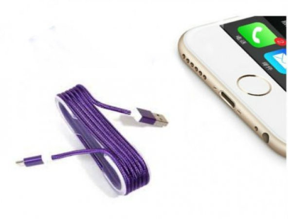 iPhone Örgü Şeklinde Renkli Çelik Şarj Data Kablosu - Mor HİLAYS