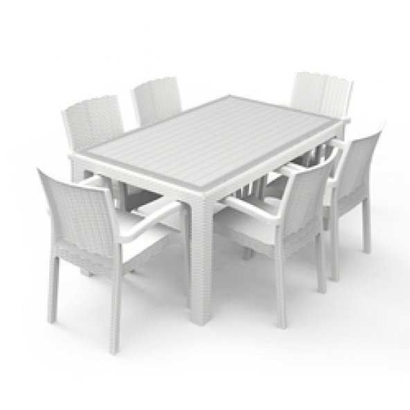 Violet 90x150 Rattan Plastik Trend Lüx Camlı Masa Takımı 6 Sandalyeli
