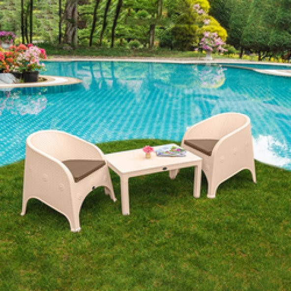 Olivia Rattan 2li Bahçe Mutfak Oturma Grubu Cappuccino