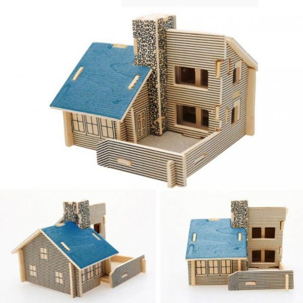 3D Ahşap Puzzle - Mavi Ev HİLAYS