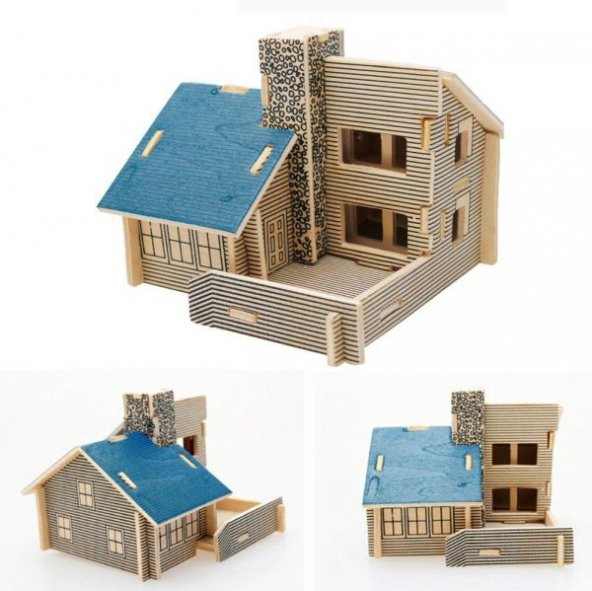 3D Ahşap Puzzle - Mavi Ev HİLAYS - 4