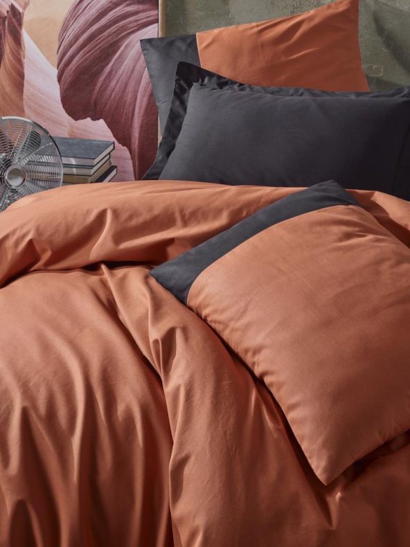 Cotton Box Plain Çift Kişilik Nevresim Takımı Kiremit Siyah HİLAYS - 2