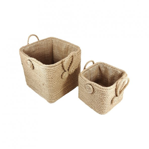 Hasır Kutu - Çok Amaçlı Dekoratif Hasır Halat Jüt ip 2 Li Kutu Set HİLAYS - 2