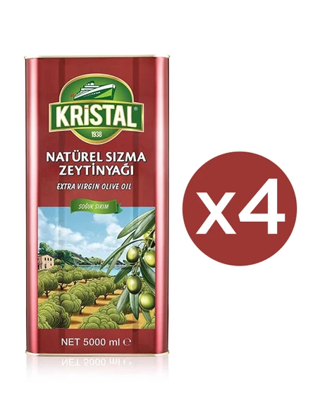 Kristal Natural Sızma Dolgun Güçlü Teneke Zeytinyağı 5 lt x 4 Adet