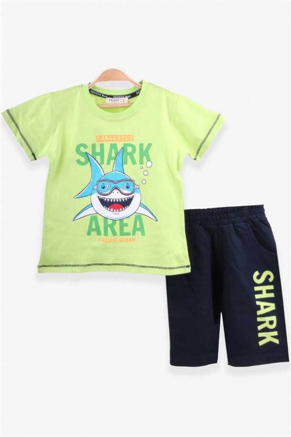 Erkek Çocuk Şortlu Takım Köpek Balığı Baskılı Fıstık Yeşili Soft (1.5-5 Yaş) - 2