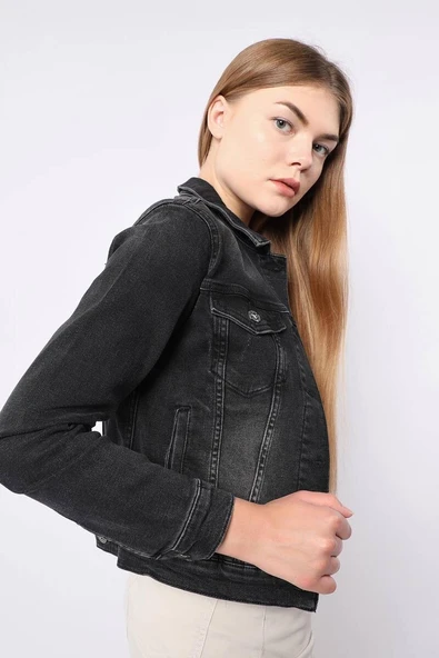 Kadın Antrasit Slim Fit Jean Ceket - 4