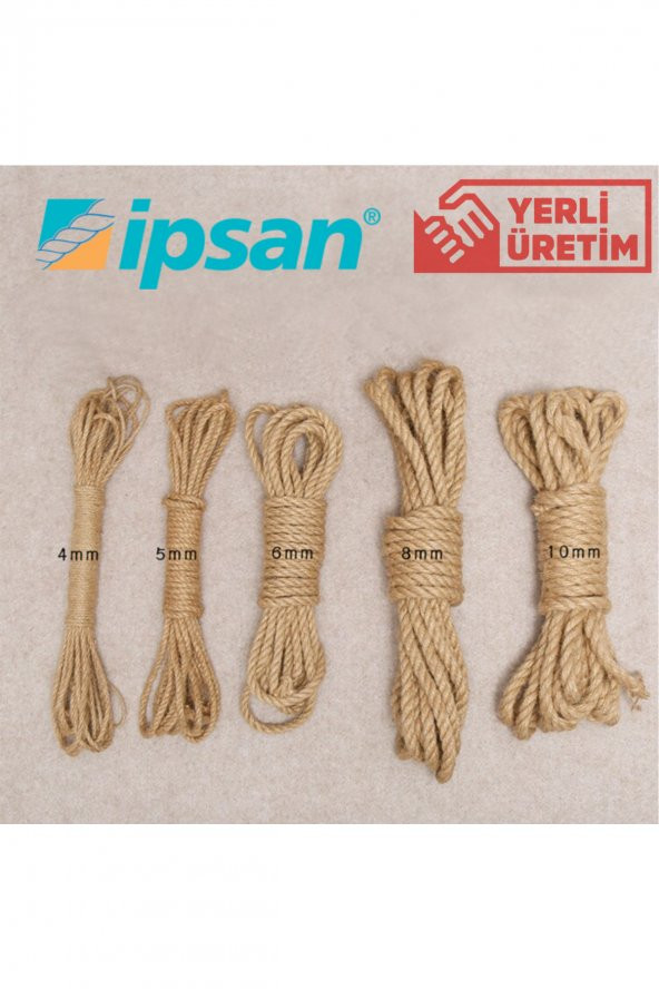 ŞAKİR HIRDAVAT 12 MM DEKORATİF JÜT HASIR İP DOĞAL HALAT DIY KENDİR İPİ 45 METRE - 3