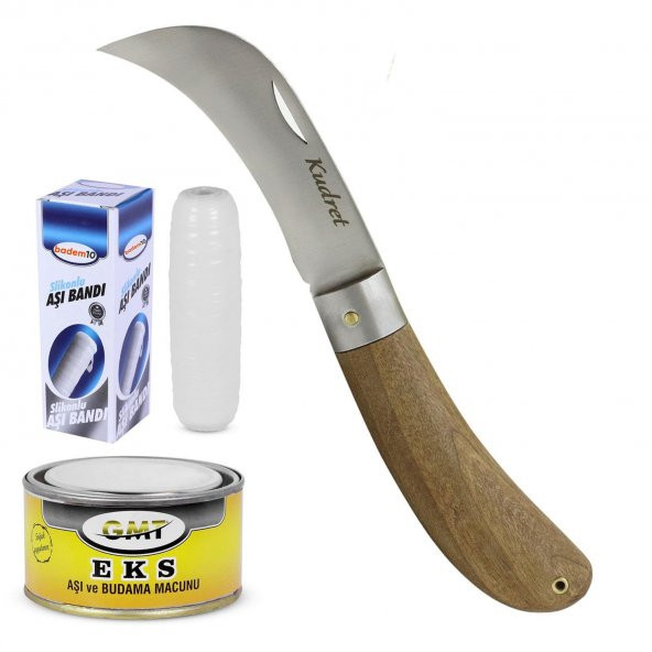 Aşı Bıçağı Eğri Uçlu Bağ Bıçağı Ara Çakı + Aşı Bandı + Aşı Macunu (3'LÜ SET)