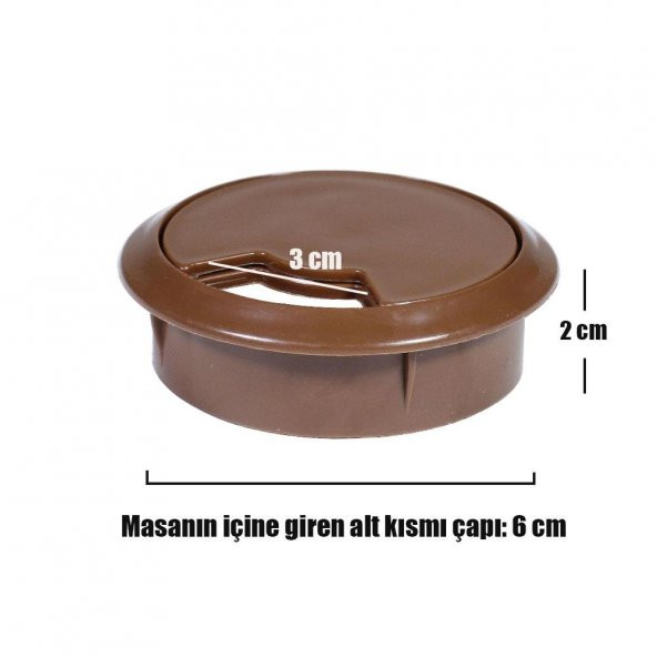 Masa Üstü Kablo Kanalı Deliği Kapağı Kahverengi Masa Kapağı 6 cm (5 ADET) - 3