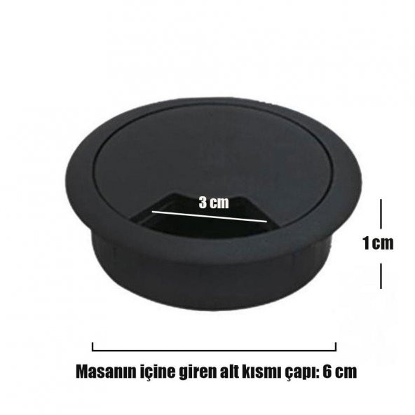 Masa Üstü Kablo Kanalı Deliği Kapağı Siyah Masa Kapağı 6 cm (5 ADET) - 3