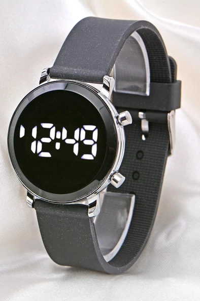 Unisex Gümüş Renk Led Kadın Saat Orta Kasa Yetişkin Çocuk Kol Saati ST-304118 ürün görseli 1