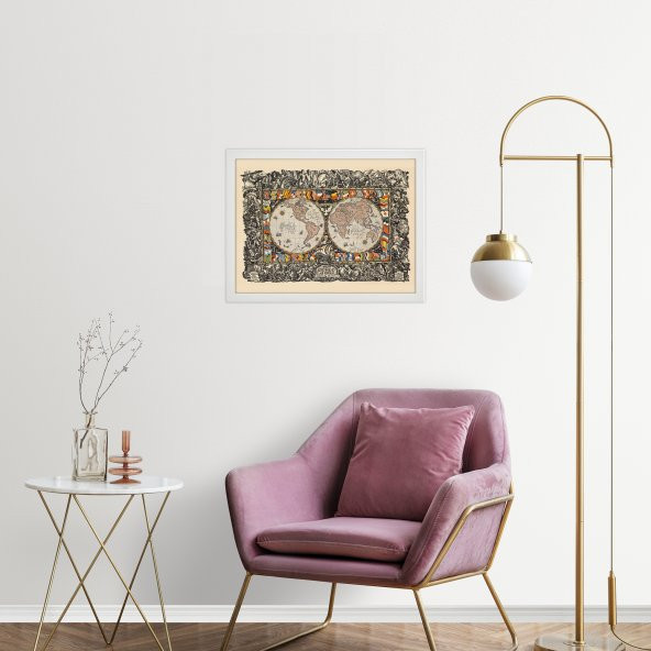 Kitap Şeyleri Beyaz Ikea Çerçeveli Eski Dünya Haritası Tablo