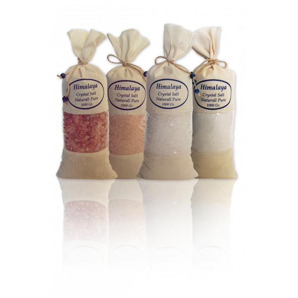 4 Çeşit Bez Torbada Himalaya Tuzu Pembe İri & İnce Beyaz İri & İnce Sofralık & Solelik Himalaya Tuz
