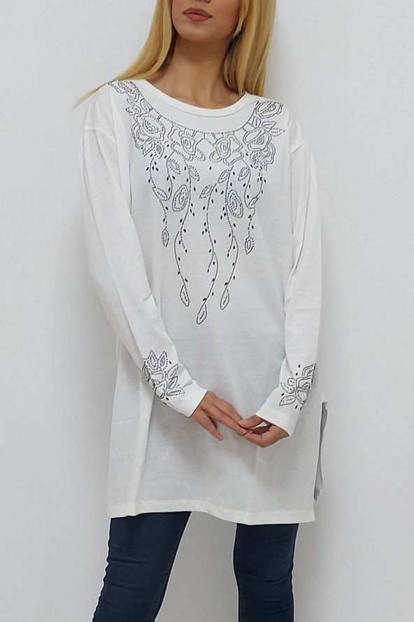 Desenli Anne Tuniği Beyaz - 3