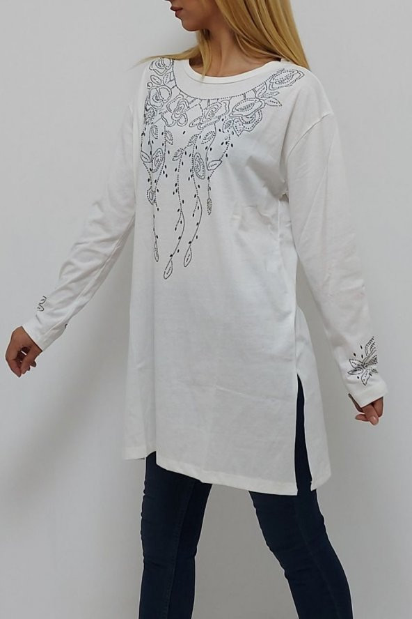 Desenli Anne Tuniği Beyaz - 8