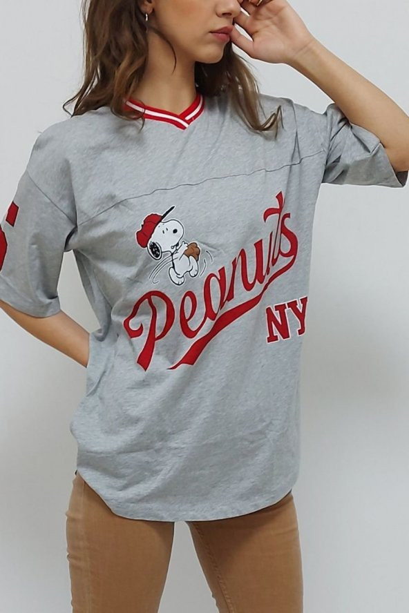 PEANUTS Baskılı Tişört Gri - 4