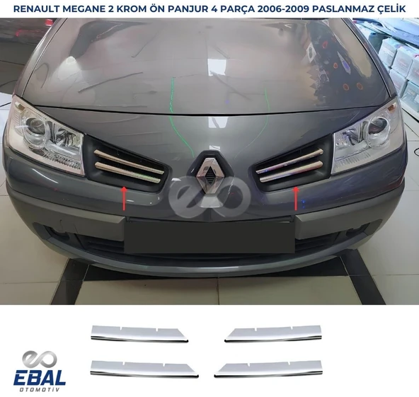 Renault Megane 2 Krom Ön Panjur 4 Parça 2006-2010 Arası P.Çelik