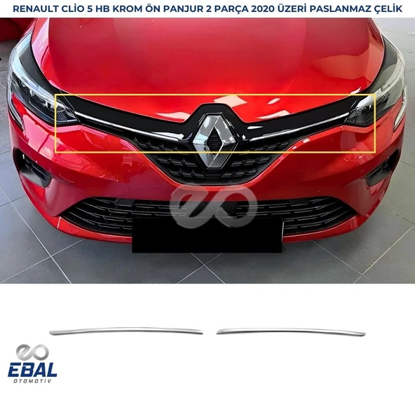 Renault Clio 5 HB Krom Ön Panjur 2 Parça 2019 ve Üzeri P.Çelik ürün görseli