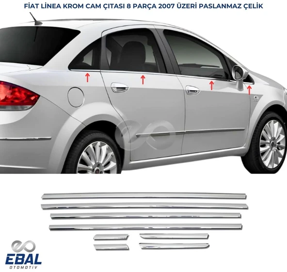 Fiat Linea Krom Cam Çıtası 8 Prç. 2007 Ve Üzeri P.çelik ürün görseli