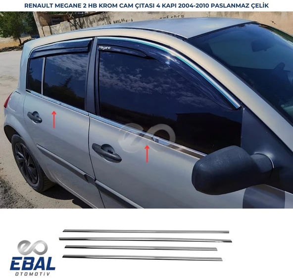 Renault Megane 2 Cam Çıtası (HB) Krom 4 Parça 2004 - 2010 P.Çelik ürün görseli 1