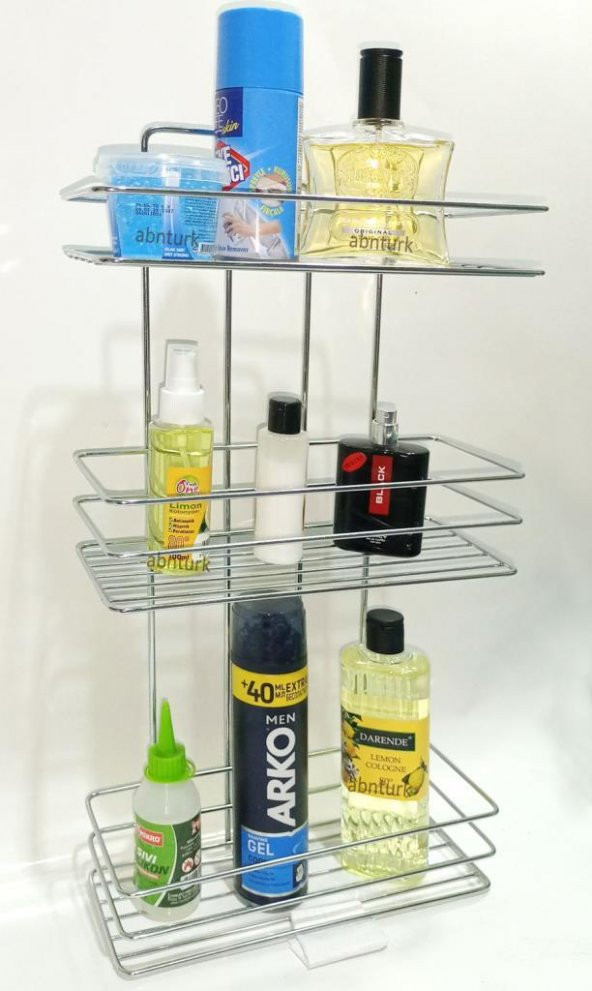 Metal Banyo Düz Raf Sistemi Garantili Paslanmaz Çelik 3 Katlı Krom Banyo Rafı Şampuanlık 27x11x52cm - 2