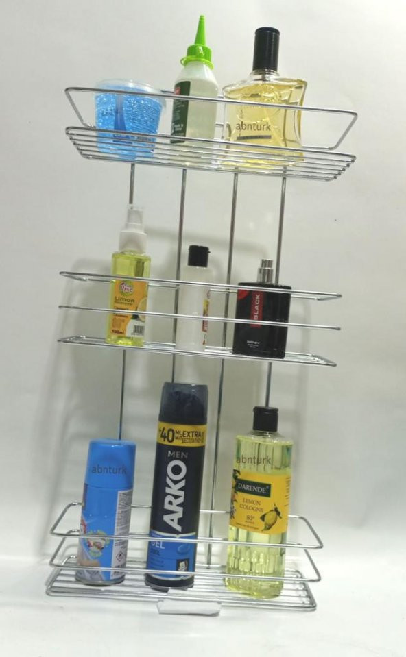 Metal Banyo Düz Raf Sistemi Garantili Paslanmaz Çelik 3 Katlı Krom Banyo Rafı Şampuanlık 27x11x52cm - 3