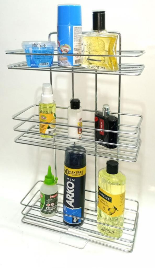 Metal Banyo Düz Raf Sistemi Garantili Paslanmaz Çelik 3 Katlı Krom Banyo Rafı Şampuanlık 27x11x52cm - 4