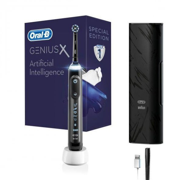 Oral-B Genius X AI Art of Brushing Black Şarj Edilebilir Seyahat Kabı Hediyeli Diş Fırçası