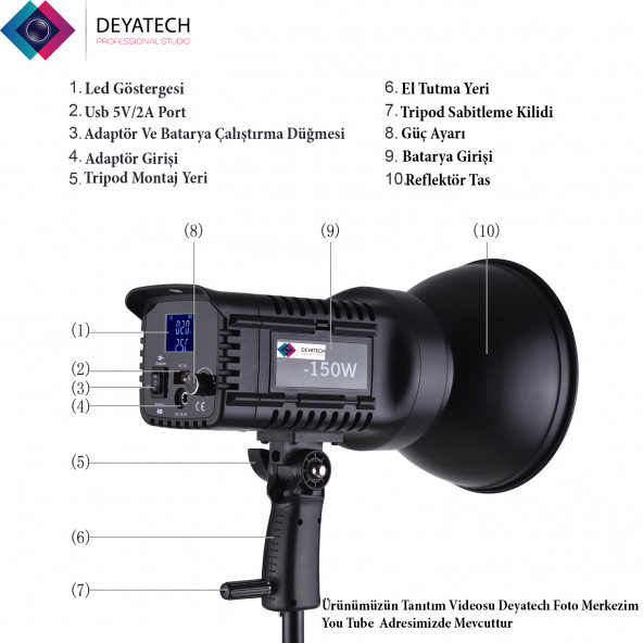 Deyatech Pro 150 W Stüdyo You Tube Video Işığı 16000 Lm 5600 K + 65 Cm Softbox